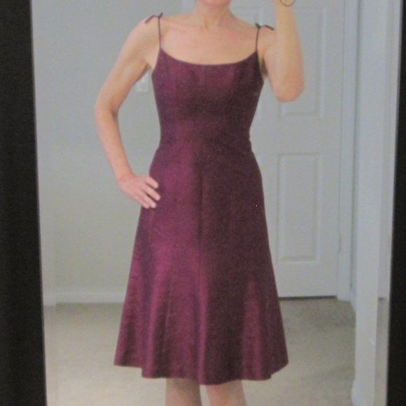 100% Silk Taffeta Evening Dress Burgundy - Picture 1 of 7